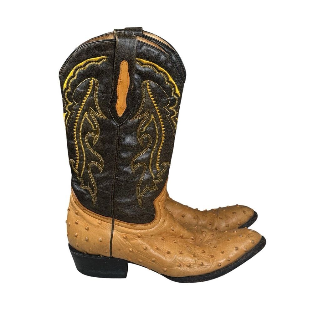 Western Ostrich-Textured Two-Tone Cowboy Boots in Tan and Black